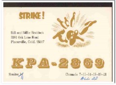 KPA-2869 Bill Braddock Placerville CA 1960s Vintage Postcard CB QSL 1