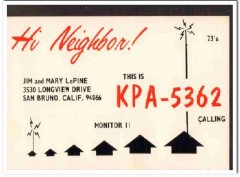 KPA-5362 Jim Lepine San Bruno CA 1960s Vintage Postcard CB QSL Card KPA-5362 Jim Lepine San Bruno CA 1960s Vintage Postcard CB QSL Card