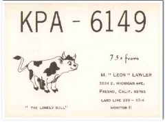 KPA-6149 M Leon Lawler Fresno CA 1960s Vintage Postcard CB QSL Card