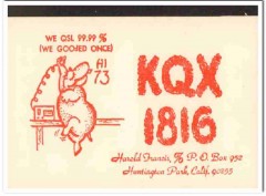 KQX-1815 Harold Frances Huntington Pk CA 1960s Vintage Postcard CB QSL KQX-1815 Harold Frances Huntington Pk CA 1960s Vintage Postcard CB QSL