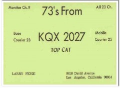 KQX-2027 Larry Feige Los Angeles CA 1960s Vintage Postcard CB QSL 1 KQX-2027 Larry Feige Los Angeles CA 1960s Vintage Postcard CB QSL 1