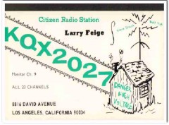 KQX-2027 Larry Feige Los Angeles CA 1960s Vintage Postcard CB QSL 2