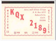 KQX-2189 Jerry Griggs Bakersfield CA 1960s Vintage Postcard CB QSL KQX-2189 Jerry Griggs Bakersfield CA 1960s Vintage Postcard CB QSL