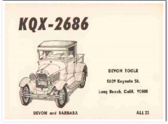 KQX-2686 Devon Toole Long Beach CA 1960s Vintage Postcard CB QSL KQX-2686 Devon Toole Long Beach CA 1960s Vintage Postcard CB QSL