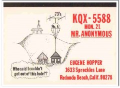 KQX-5588 Eugene Hopper Redondo Beach CA 1960s Vintage Postcard CB QSL