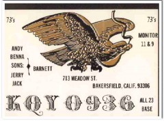 KQY-0936 Andy Barnett Bakersfield CA 1960s Vintage Postcard CB QSL KQY-0936 Andy Barnett Bakersfield CA 1960s Vintage Postcard CB QSL