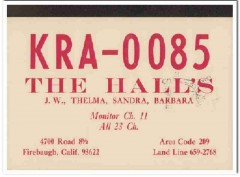 KRA-0085 J W Hall Firebaugh CA 1960s Vintage Postcard CB QSL Card KRA-0085 J W Hall Firebaugh CA 1960s Vintage Postcard CB QSL Card