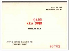 KRA-0498 Vernon Ray Fresno CA 1960s Vintage Postcard CB QSL Card KRA-0498 Vernon Ray Fresno CA 1960s Vintage Postcard CB QSL Card