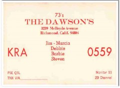 KRA-0559 Jim Dawson Richmond CA 1960s Vintage Postcard CB QSL Card KRA-0559 Jim Dawson Richmond CA 1960s Vintage Postcard CB QSL Card