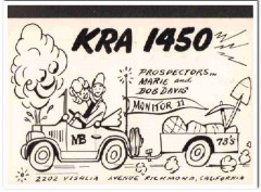 KRA-1450 Bob Davis Richmond CA 1960s Vintage Postcard CB QSL Card