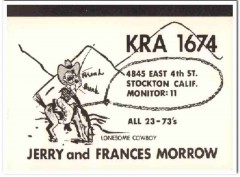 KRA-1674 Jerry Morrow Stockton CA 1960s Vintage Postcard CB QSL