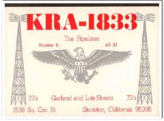KRA-1833 Garland Sheets Stockton CA 1960s Vintage Postcard CB QSL 1 KRA-1833 Garland Sheets Stockton CA 1960s Vintage Postcard CB QSL 1