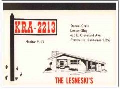 KRA-2213 Slug Lesneski Porterville Cal 1960s Vintage Postcard CB QSL 2 KRA-2213 Slug Lesneski Porterville Cal 1960s Vintage Postcard CB QSL 2