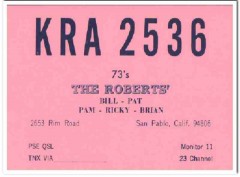 KRA-2536 Bill Roberts San Pablo CA 1960s Vintage Postcard CB QSL 3 KRA-2536 Bill Roberts San Pablo CA 1960s Vintage Postcard CB QSL 3