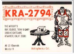 KRA-2794 Ray Wright Atwater CA 1960s Vintage Postcard CB QSL Card KRA-2794 Ray Wright Atwater CA 1960s Vintage Postcard CB QSL Card