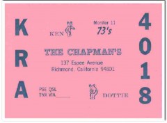 KRA-4018 Ken Chapman Richmond CA 1960s Vintage Postcard CB QSL Card KRA-4018 Ken Chapman Richmond CA 1960s Vintage Postcard CB QSL Card