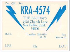 KRA-4574 Les Blohm San Pablo CA 1960s Vintage Postcard CB QSL Card KRA-4574 Les Blohm San Pablo CA 1960s Vintage Postcard CB QSL Card