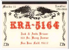 KRA-5164 Jack Briscoe San Jose CA 1960s Vintage Postcard CB QSL KRA-5164 Jack Briscoe San Jose CA 1960s Vintage Postcard CB QSL