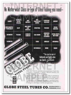 globe steel tubes company 1948 class or type steel tubing vintage ad