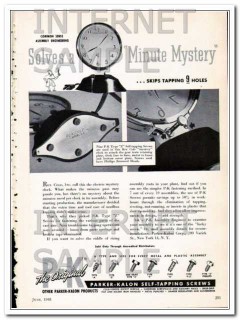 parker-kalon corp 1948 minute mystery self tapping screws vintage ad parker-kalon corp 1948 minute mystery self tapping screws vintage ad