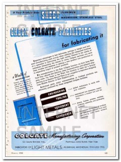 colgate manufacturing corp 1948 sheet aluminum stainless vintage ad