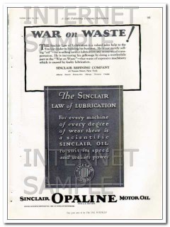 Sinclair Refining Company 1927 Vintage Ad Oil War On Waste Lubrication