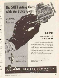 lipe rollway corporation 1953 soft acting clutch sure grip vintage ad lipe rollway corporation 1953 soft acting clutch sure grip vintage ad