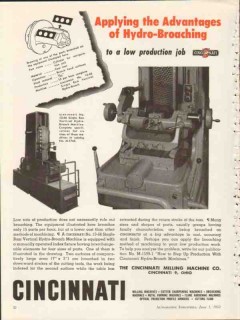 cincinnati milling machine company 1953 hydro-broaching vintage ad