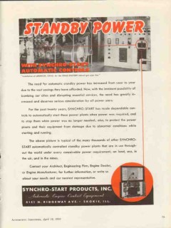 synchro-start products 1953 standby power automatic control vintage ad