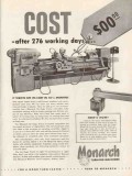 monarch machine tool company 1953 cost wrote off in days vintage ad