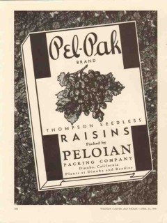 peloian packing co 1946 pel-pak thompson seedless raisins vintage ad