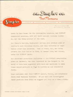 j r simplot company 1946 food processor dehydrated potatoes vintage ad