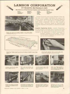 lamson corp 1946 manufacturer of food conveyor systems vintage ad