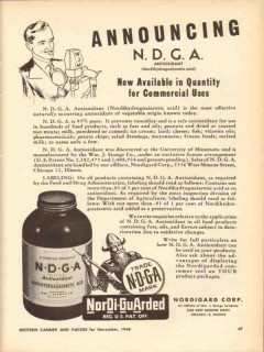nordigard corp 1946 announcing ndga antioxidant available vintage ad nordigard corp 1946 announcing ndga antioxidant available vintage ad