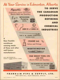 Franklin Pipe Supply Ltd 1953 Vintage Ad Oil Production Refining Serve Franklin Pipe Supply Ltd 1953 Vintage Ad Oil Production Refining Serve
