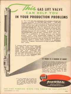Garrett Oil Tools Inc 1953 Vintage Ad Gas Lift Valve Production
