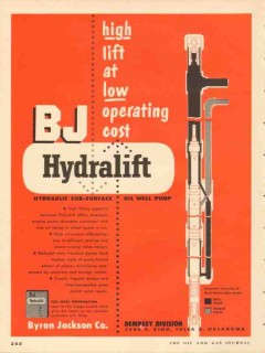 Byron Jackson Company 1953 Vintage Ad Oil High Lift Low Cost Hydralift