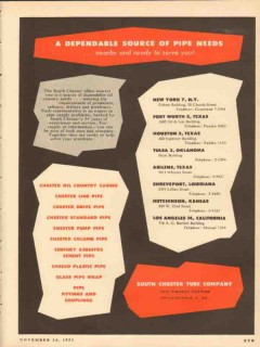 South Chester Tube Company 1953 Vintage Ad Oil Pipe Dependable Source