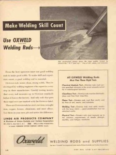 linde air products co 1953 skill use oxweld welding rods vintage ad
