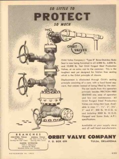 Orbit Valve Company 1953 Vintage Ad Oil Field Little Protect Much Orbit Valve Company 1953 Vintage Ad Oil Field Little Protect Much