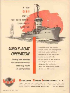 Geomarine Service International 1953 Vintage Ad Single-Boat Operation Geomarine Service International 1953 Vintage Ad Single-Boat Operation