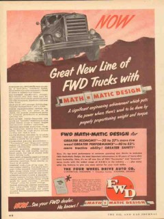 four wheel drive auto company 1953 fwd math-matic design vintage ad