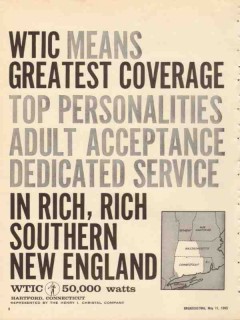wtic 1965 hartford ct radio 1080 greatest coverage 50k watt vintage ad wtic 1965 hartford ct radio 1080 greatest coverage 50k watt vintage ad