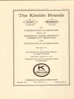 kimble glass company 1922 exax normax laboratory glassware vintage ad