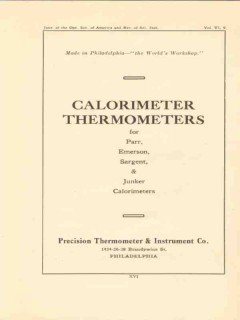 precision thermometer instrument company 1922 calorimeter vintage ad