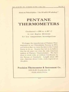 precision thermometer instrument company 1922 pentane vintage ad