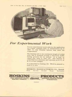 hoskins mfg company 1923 experimental work furnace vintage ad