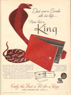King Leathers Inc 1950 Vintage Ad Wallet Billfold Cobra Snake Dad Life