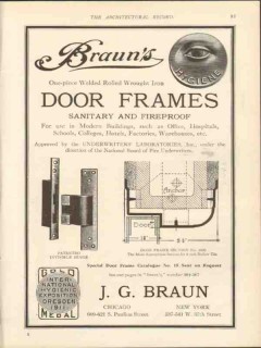 j g braun company 1912 iron sanitary fireproof door frames vintage ad