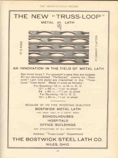 bostwick steel lath company 1910 the new truss-loop metal vintage ad